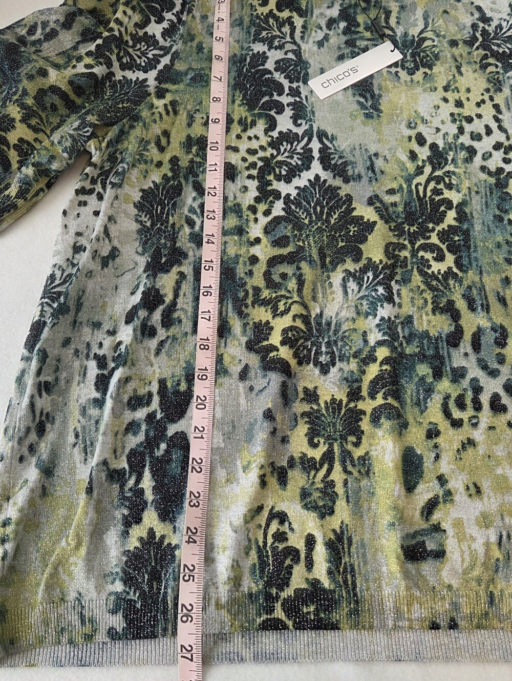 Chico's Green & Teal Patterned Damask Top Size 4 - Picture 3 of 8